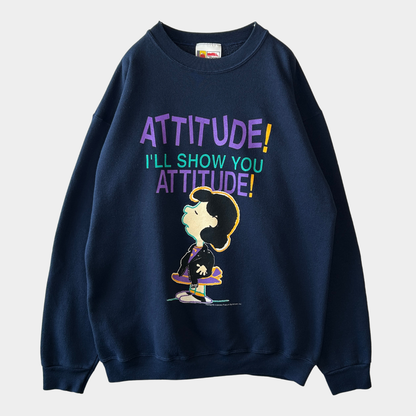 90's PEANUTS ルーシー キャラクタースウェット スヌーピー 紺(XL)/C0697S-SO