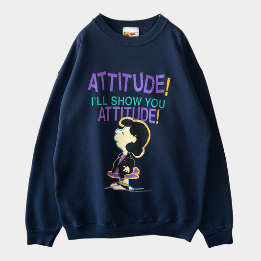90's PEANUTS ルーシー キャラクタースウェット スヌーピー 紺(XL)/C0697S-SO