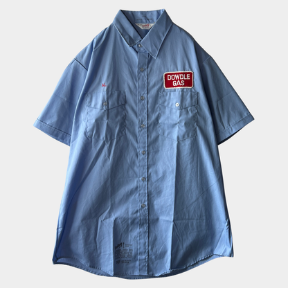 70's Uniteg AL Dowdle Gas ワーク 半袖シャツ 青 (L)/C1189S-SO