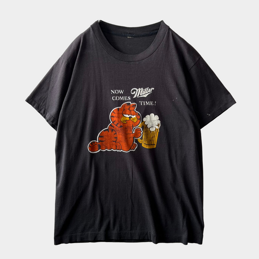 80's Miller ガーフィールド Tシャツ ビール企業Tシャツ 黒(サイズ不明)/A6391T-SO