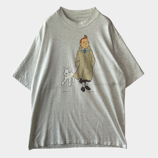 90's タンタンの冒険 タンタン キャラクターTシャツ 白 (サイズ不明)/A3690T-SO