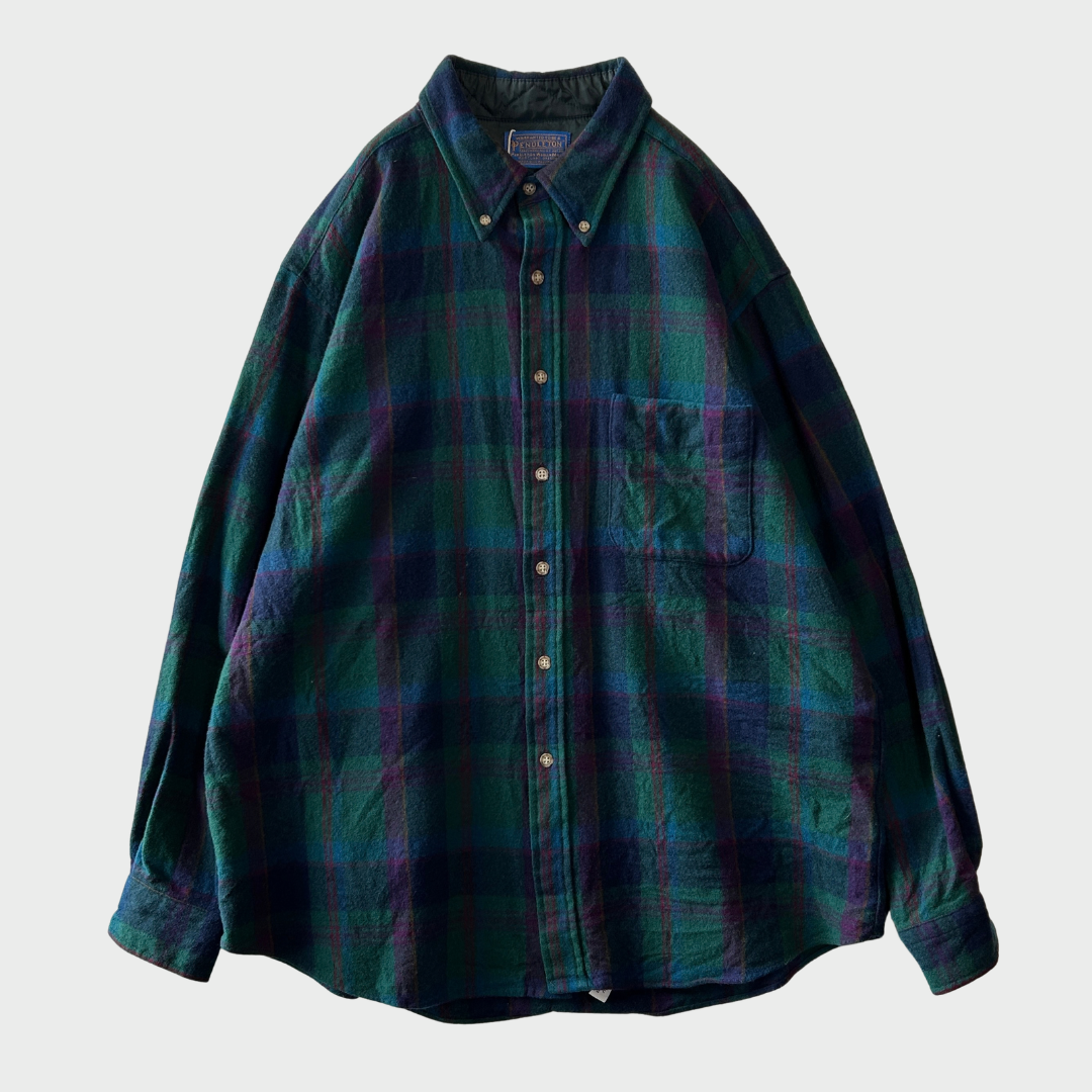 80's Pendleton ペンドルトン ウールシャツ 緑紺赤(XL)/C1502S-SO