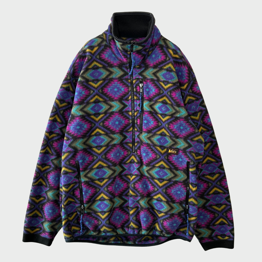 00's REI ハーフジップジャケット フリース ネイティブ 黒紫青桃 (サイズ不明)/AA8897F-SO