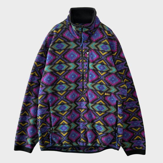 00's REI ハーフジップジャケット フリース ネイティブ 黒紫青桃 (サイズ不明)/AA8897F-SO