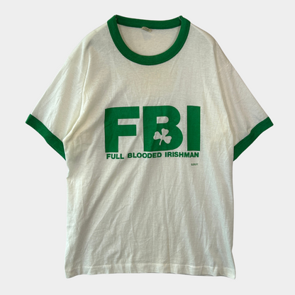 80's Screenstars FBI リンガーTシャツ 白緑(L)/B2744T-SO