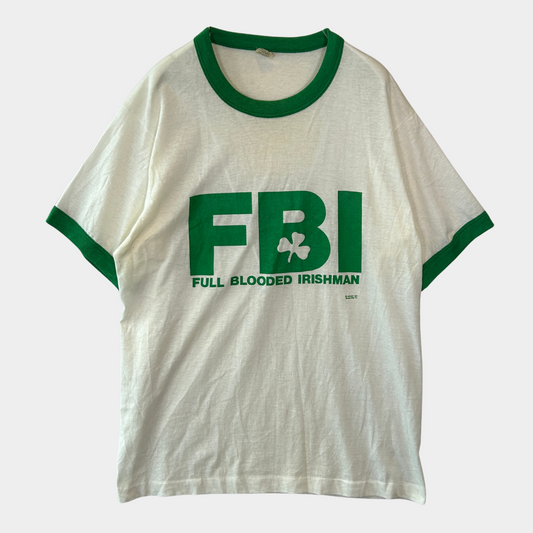 80's Screenstars FBI リンガーTシャツ 白緑(L)/B2744T-SO