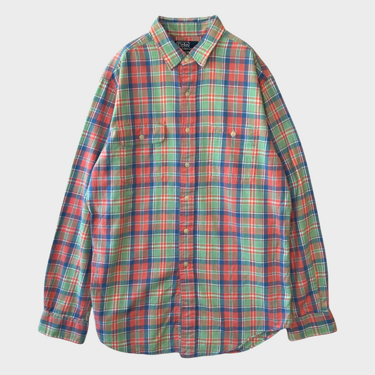 00's Ralph Lauren ラルフローレン チェックシャツ き緑橙青 (L)/A3521S-SO