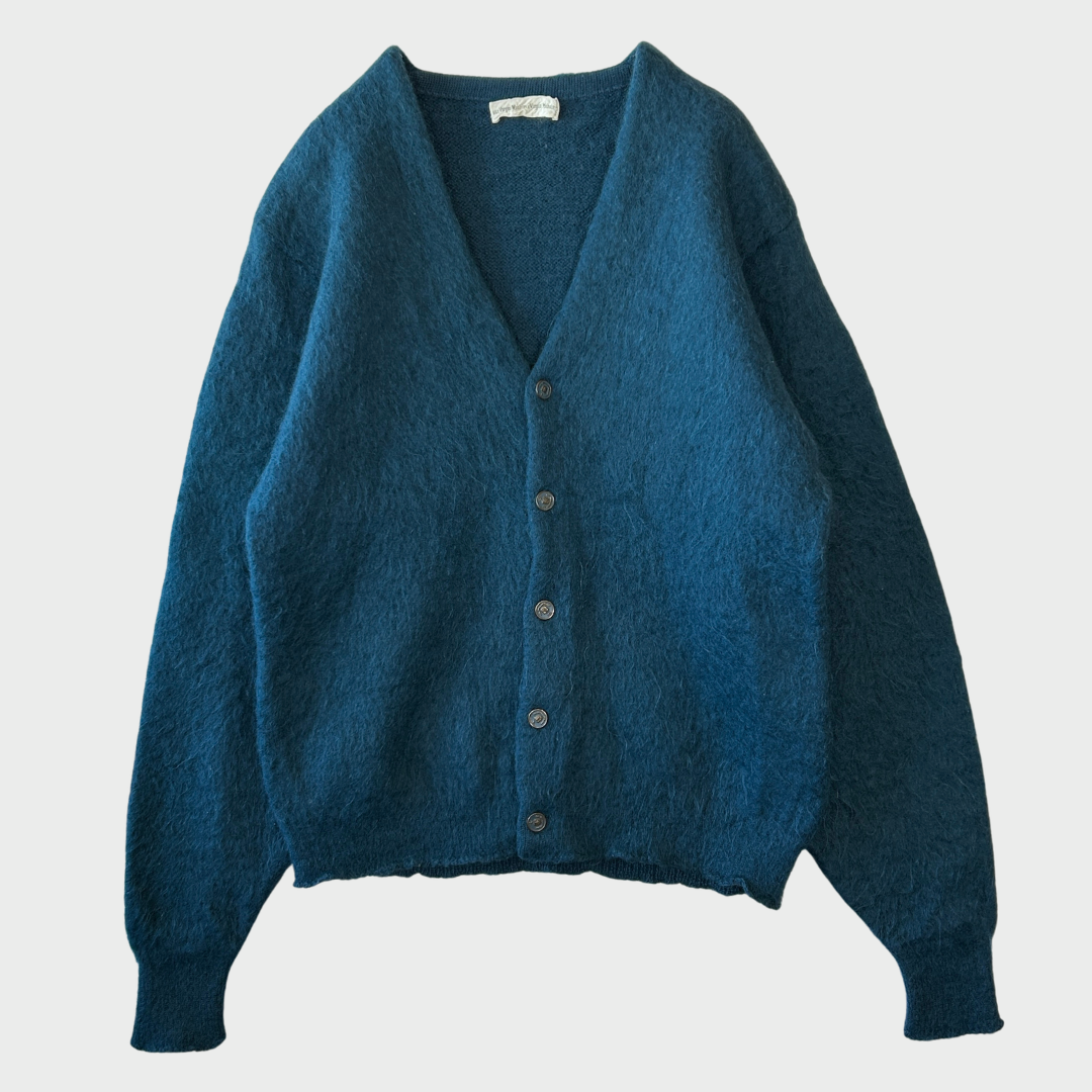 60's Unknown モヘアカーディガン エンブレムメタルボタン ブルー系 (M)/A9225K-SO