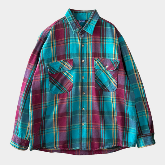 90's MIGHTY MAC flannel shirt ネルシャツ ターコイズブルー パープル (M)/A8503SH-SO