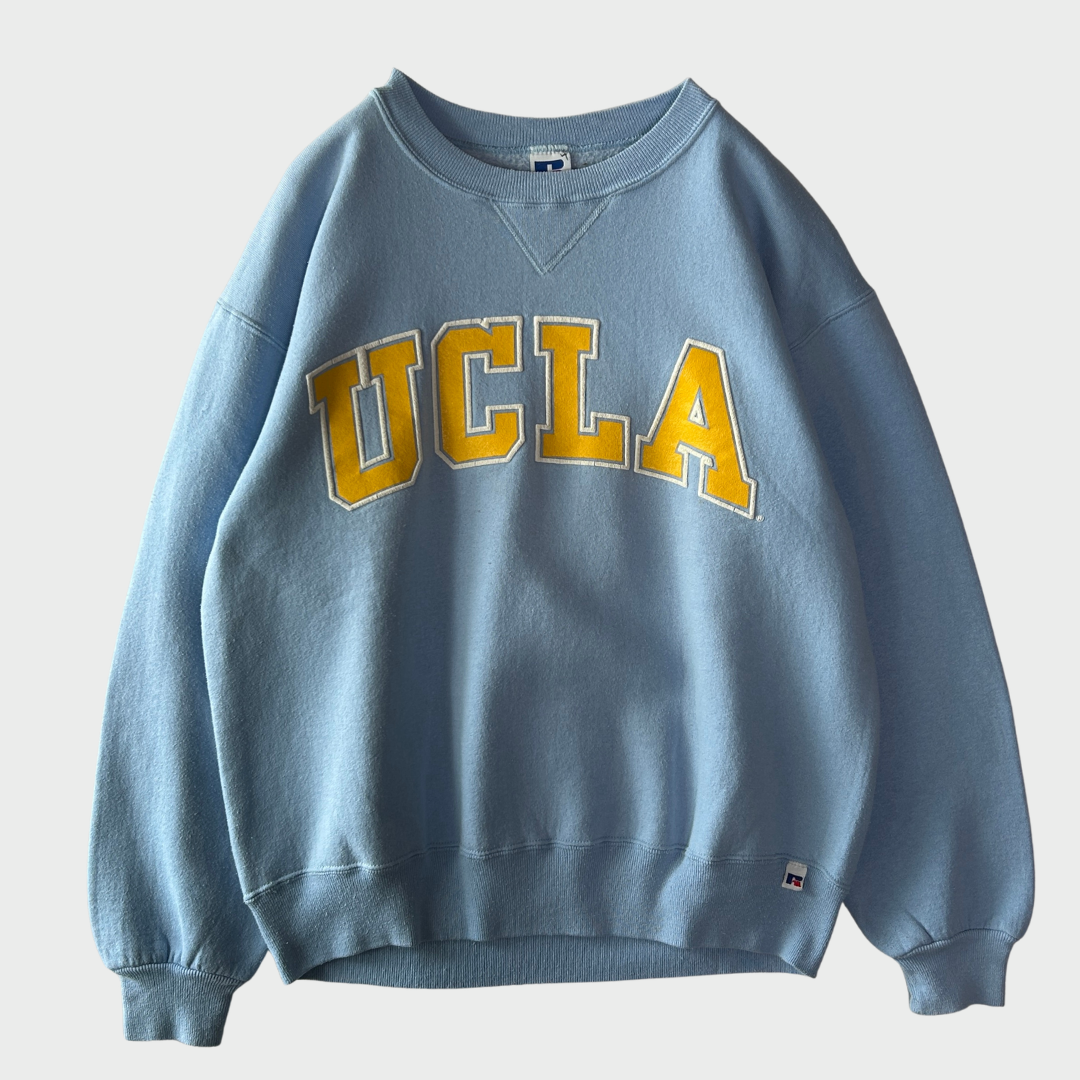 90's Russell Athletic ラッセルアスレティック "UCLA" カリフォルニア大学ロサンゼルス校 カレッジ スウェット 前Vガゼット仕様 サックスブルー(L)/C0332R-SO