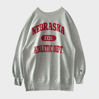 90's  Campion  REVERSE WEAVE リバースウィーブ NEBRASKA ATHLETIC DEPT. アッシュグレー XXXL /A1412S-SO