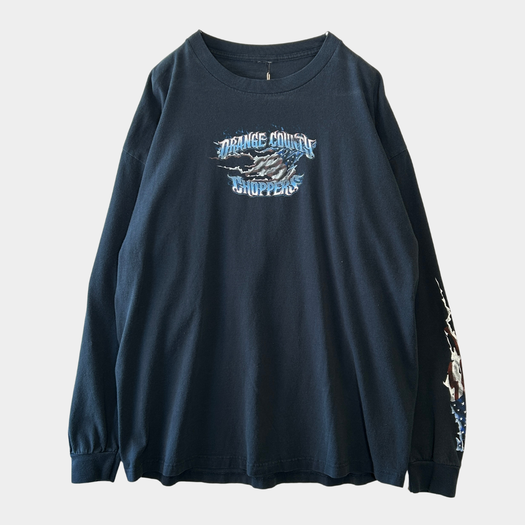 ORANGE COUNTRY CHOPPERS 袖プリント ロンT 黒/A7707T-SO