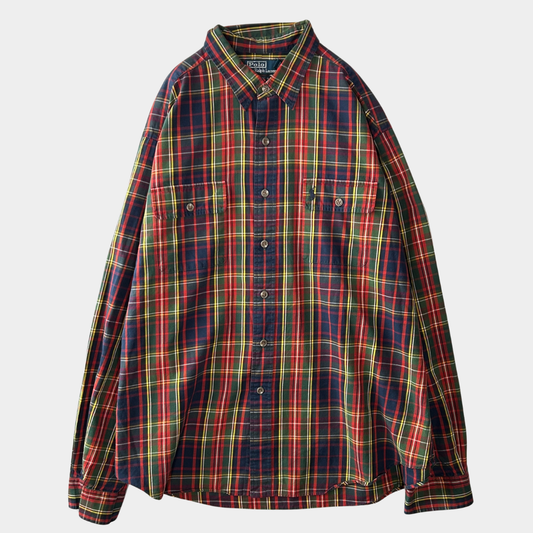 00's Polo by Ralph Lauren CLASSIC FIT ラルフローレン チェックシャツ 赤紺緑黄 (XXL)/A8059S-SO