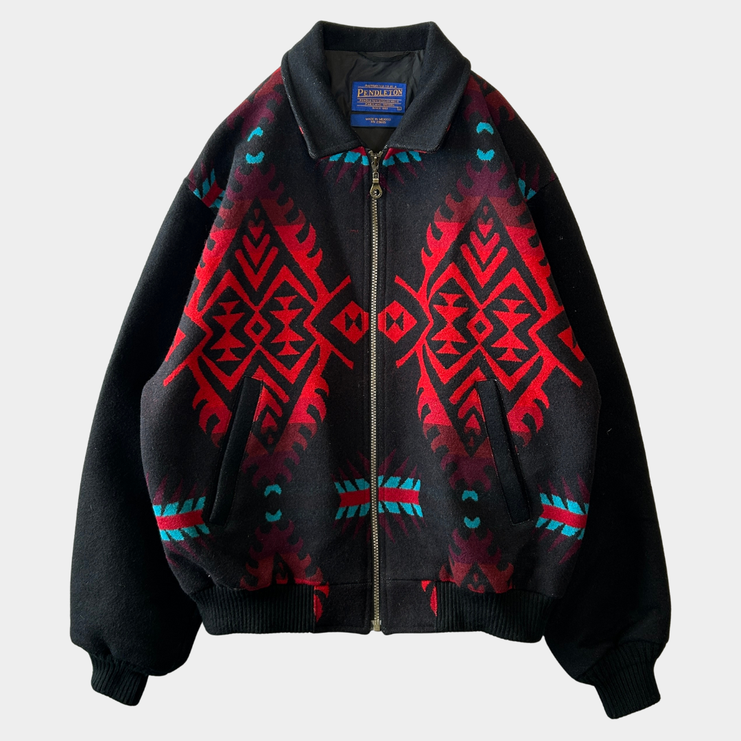 90's Pendleton ペンドルトン　High Grade Western Wear ネイティブ柄ウールジャケット 黒赤/A5569J-SO