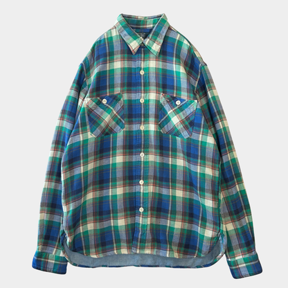 00's Polo ラルフローレン ツイルマドラスチェックシャツ 青緑白(L)/B3065SH-SO