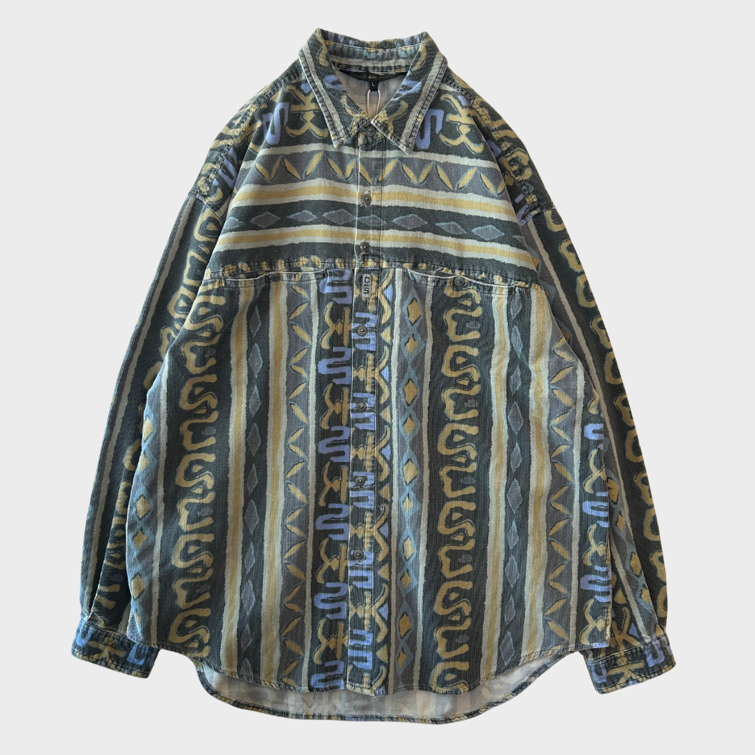 90's Quiksilver クイックシルバー 総柄 コーデュロイシャツ グレー系 (L) B4119SH-SO
