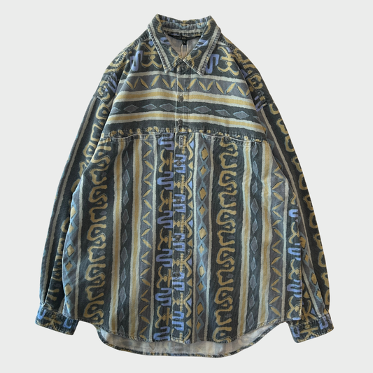 90's Quiksilver クイックシルバー 総柄 コーデュロイシャツ グレー系 (L) B4119SH-SO
