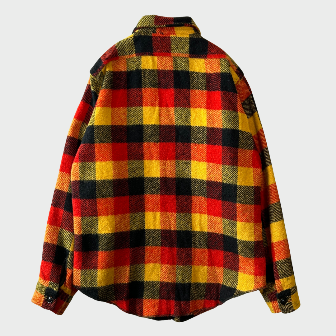 60's~70's Melton ウールチェックシャツ 赤黒黄 (サイズ不明)/A8978S-SO