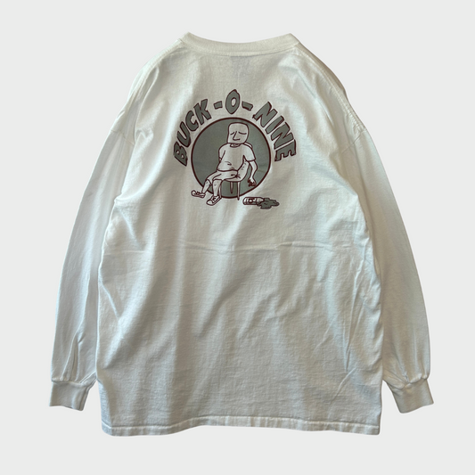90's  ONEITA  BUCK-O-NINE バックプリント バンド ロンT 白 XL /A3077T-SO
