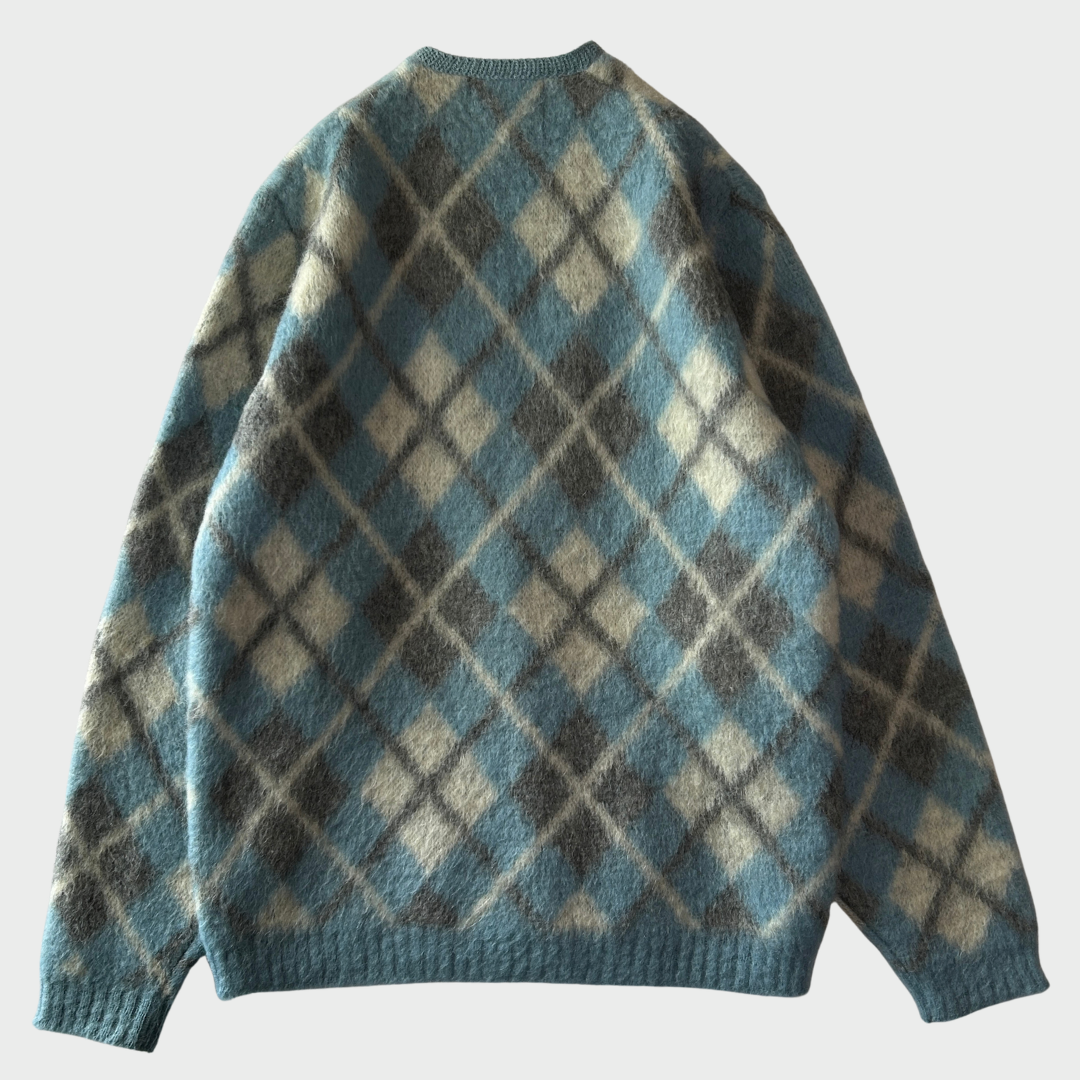 60's FORREST SPORTWEAR アーガイル調 モヘアカーディガン 水色白グレー (M)/C1509O-SO
