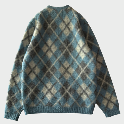 60's FORREST SPORTWEAR アーガイル調 モヘアカーディガン 水色白グレー (M)/C1509O-SO