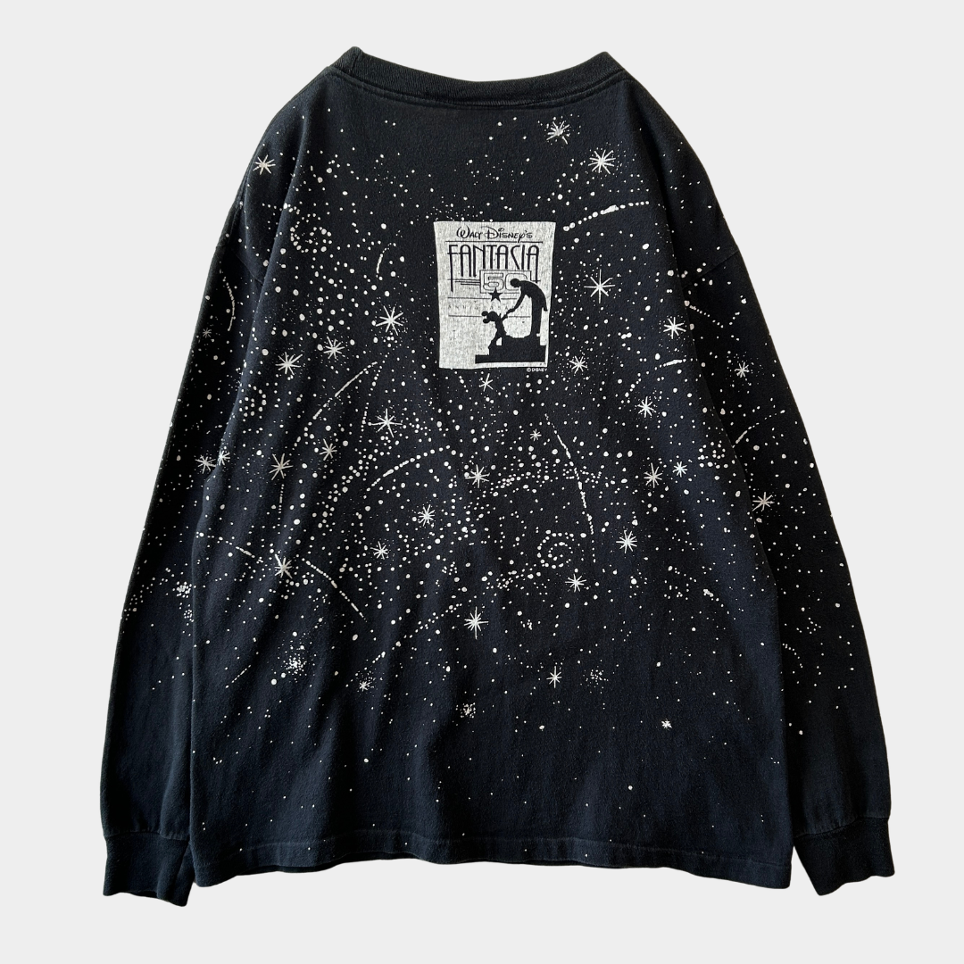 90's Disney FANTASIA 50th Anniversary  ロンT ディズニー Tシャツ ブラック(L)/B3570T-SO