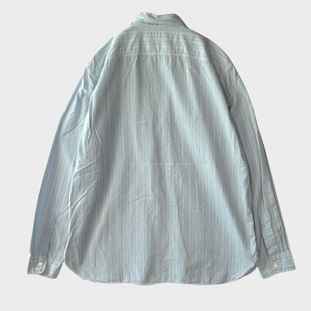00's Ralph Lauren ラルフローレン ストライプシャツ チンスト 水色白青 (L)/A7962S-SO