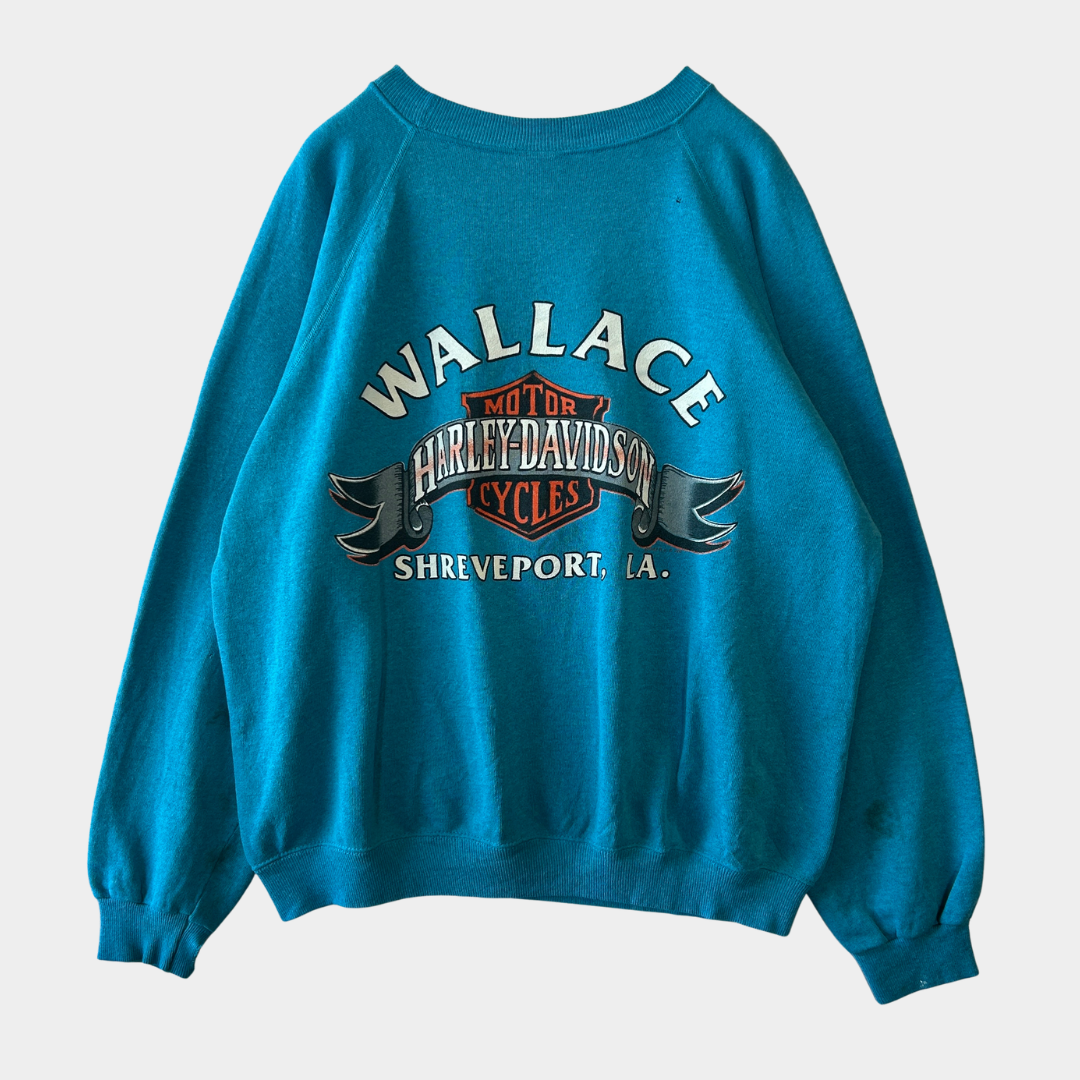 80's Harley Davidson ハーレー 発泡/ラバー両面プリントスウェット ターコイズ/A8411S-SO