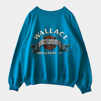 80's Harley Davidson ハーレー 発泡/ラバー両面プリントスウェット ターコイズ/A8411S-SO
