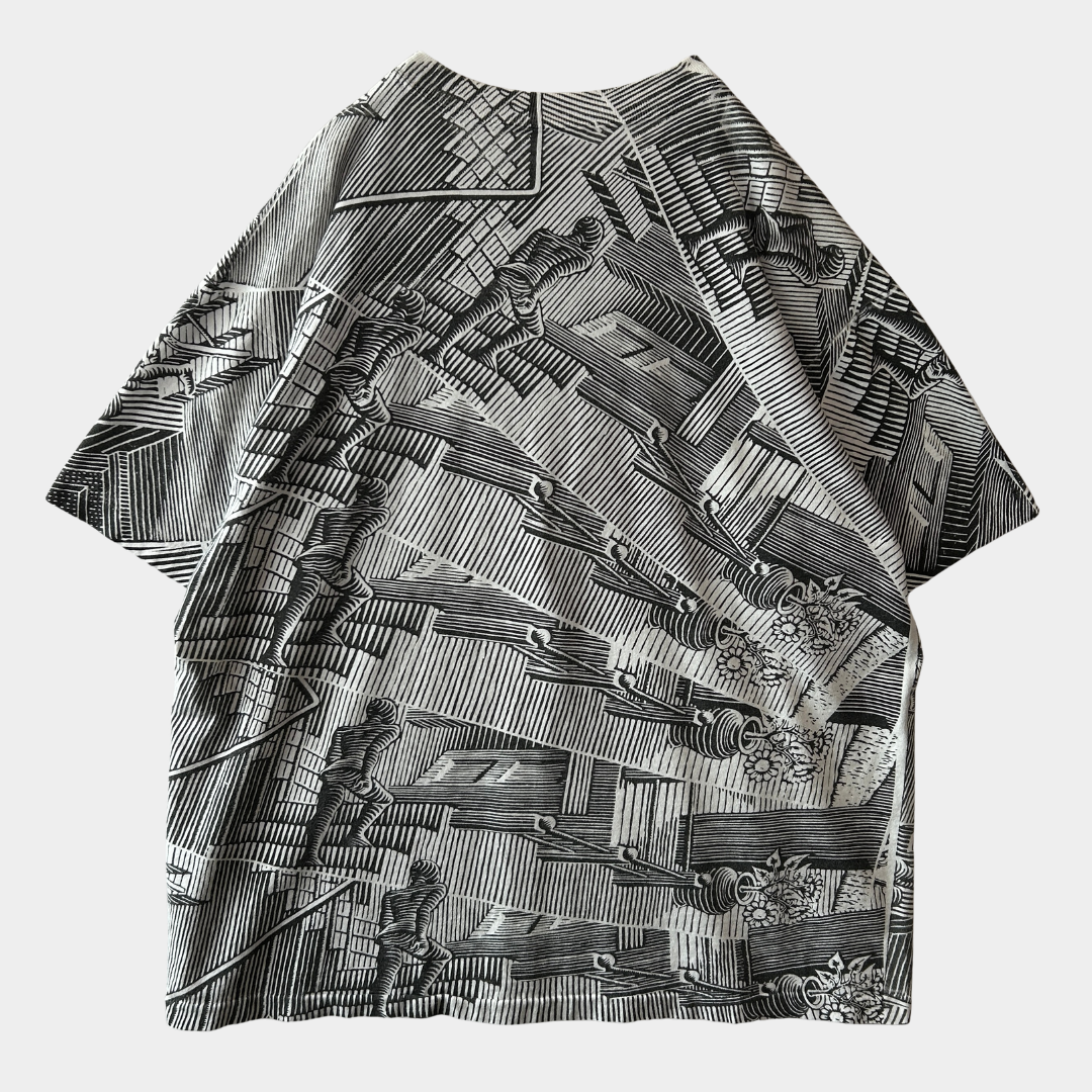 90's M.C.Escher エッシャー "相対性” アートTシャツ 総柄 ANDAZIA(XL)/C0971T-SO