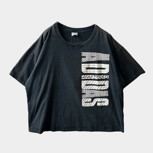 80's Adidas 発泡プリント ロゴTシャツ 黒 (2XL)/B1982T-SO