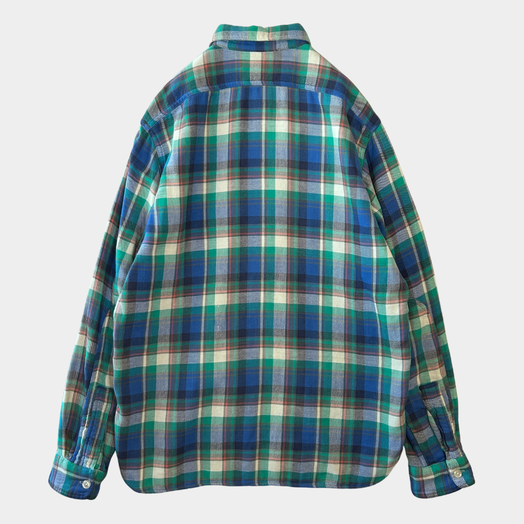 00's Polo ラルフローレン ツイルマドラスチェックシャツ 青緑白(L)/B3065SH-SO