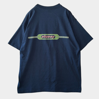 90's Stussy ステューシー グラフィック ロゴプリントTシャツ 紺 (XL)/C0384T-SO