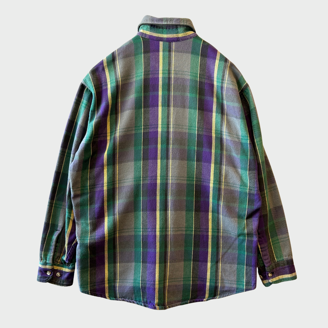 80's  STJOHN'S BAY USA製 タータンチェック ネルシャツ 緑 紫 (L) /A8504SH-SO
