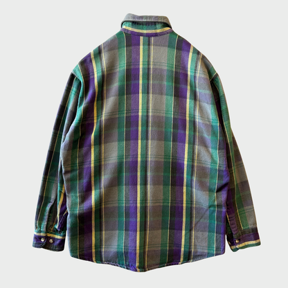 80's  STJOHN'S BAY USA製 タータンチェック ネルシャツ 緑 紫 (L) /A8504SH-SO
