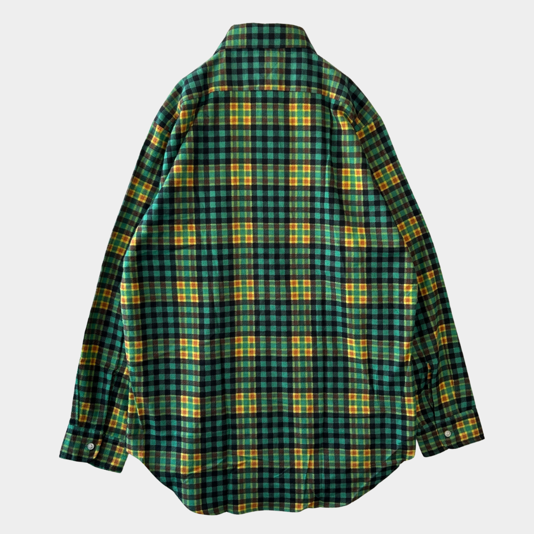 70's J.C.Penney モンゴメリーワード プリントネルシャツ グリーン ミントコンディション (M)/C1017SH-SO