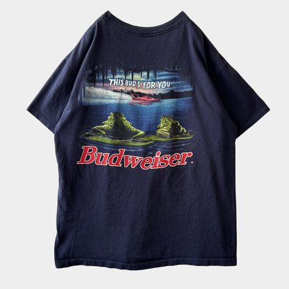 90's Budweiser バドワイザー フロッグ Tシャツ ビール 企業Tシャツ ネイビー(XL)/C0991T-SO