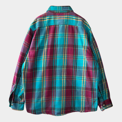 90's MIGHTY MAC flannel shirt ネルシャツ ターコイズブルー パープル (M)/A8503SH-SO