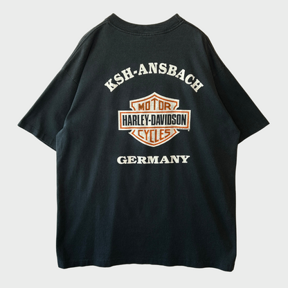 80's Harley-Davidson KSH-ANSBACH GERMANY ハーレープリントTシャツ 黒 (XL)/A3088T-SO