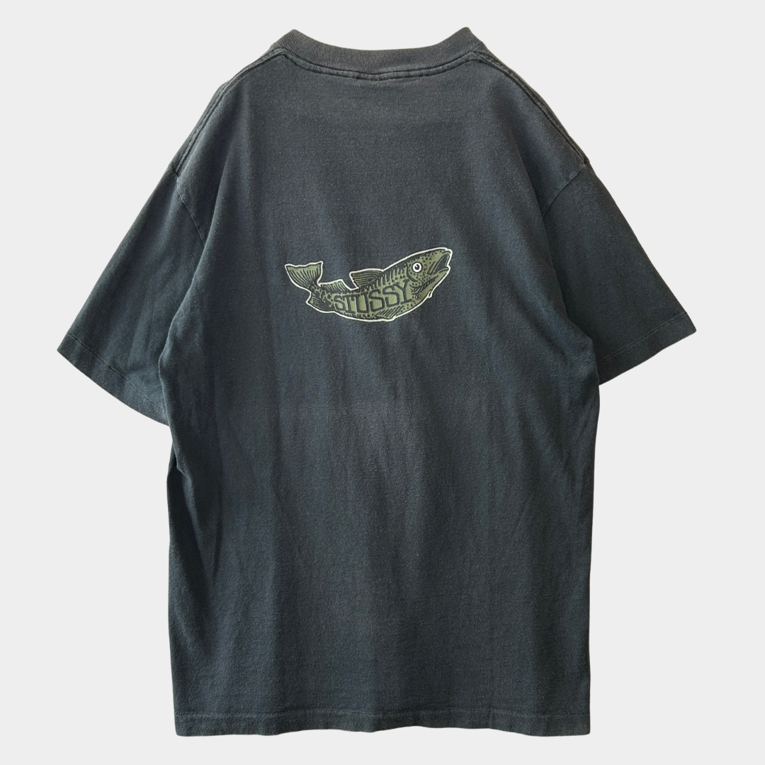 80's Stussy ステューシー Don't Take The Bite... 魚 Tシャツ ブラック (L)/C0434T-SO