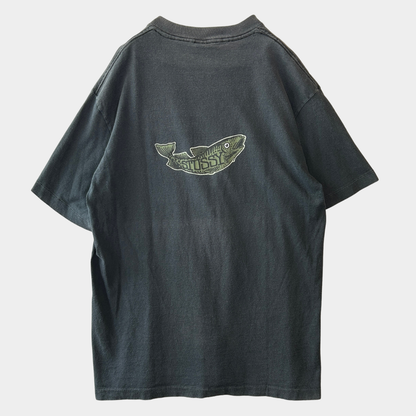 80's Stussy ステューシー Don't Take The Bite... 魚 Tシャツ ブラック (L)/C0434T-SO