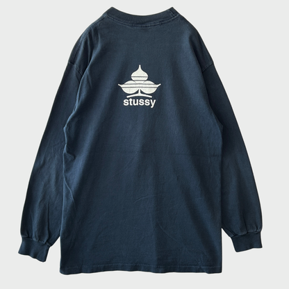 80's Stussy ステューシー クローバー ロゴプリント ロンT ネイビー (M)/A9324T-SO