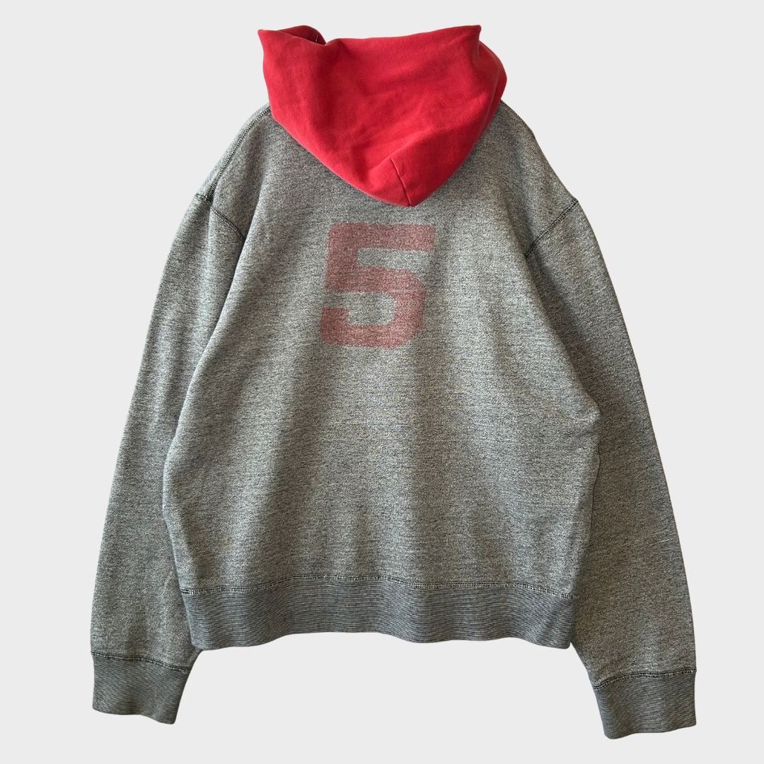 00's Polo Ralph Lauren ラルフローレン 後付けフーディ "67TH RL" グレー×レッド (L)/A1794