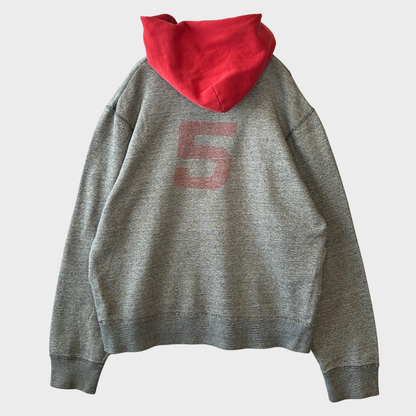 00's Polo Ralph Lauren ラルフローレン 後付けフーディ "67TH RL" グレー×レッド (L)/A1794