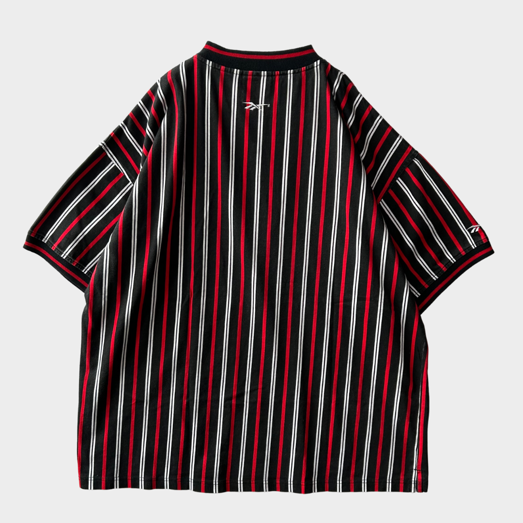 90's Reebok CHICAGO BULLUS ヘンリーネックTシャツ ストライプ (L)/B2110T-SO