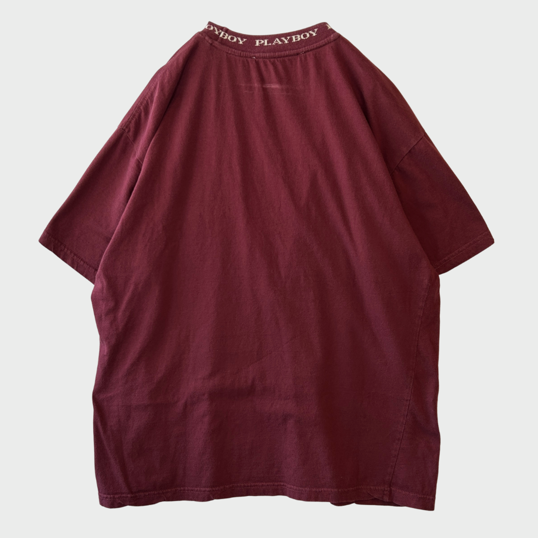 00's PLAYBOY プレイボーイ PasCon ネックロゴ ポケットTシャツ ワインレッド (M)/B3963T-SO