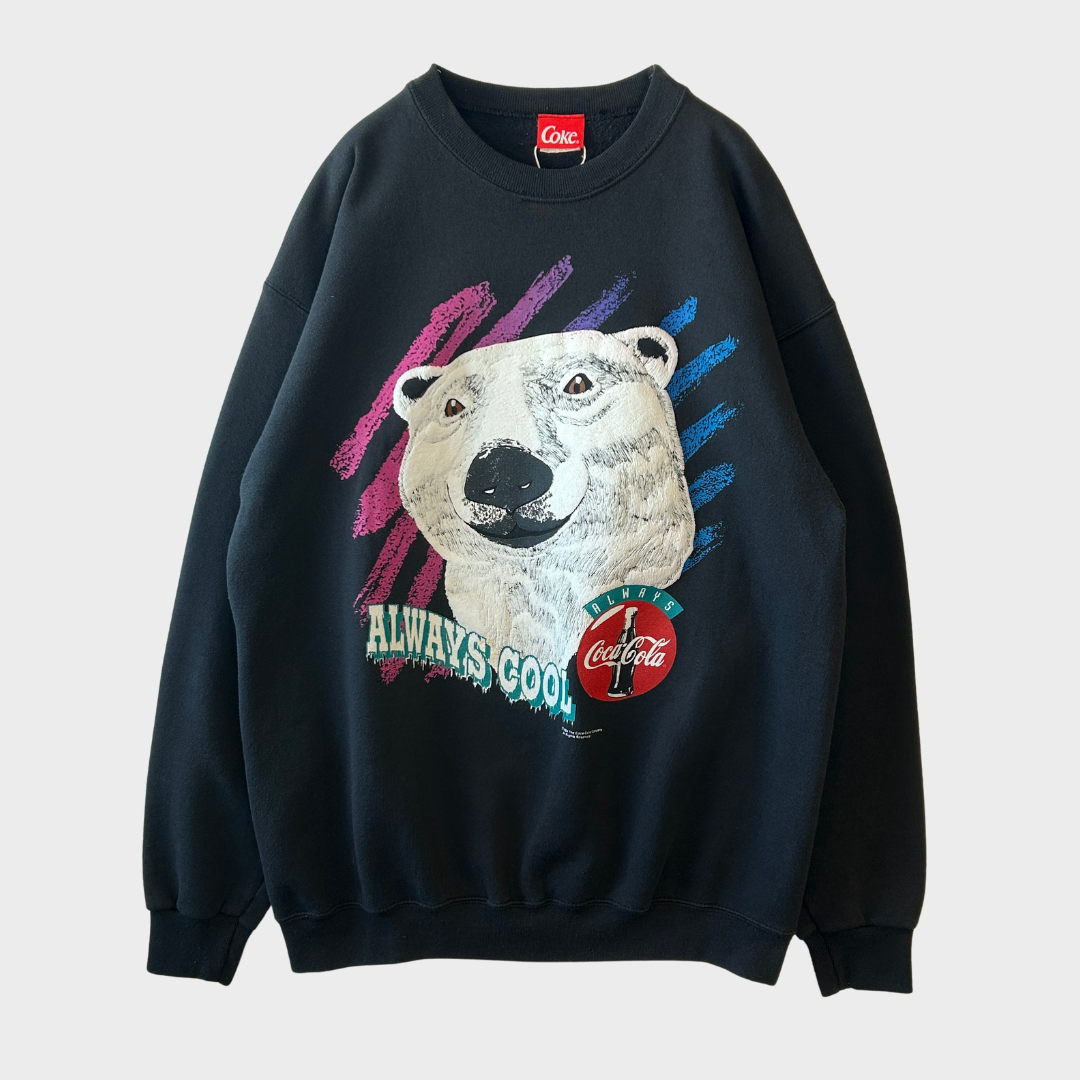 90's Coca Cola コカコーラ ALWAYS COOL シロクマ スウェット 黒 (L) /C0136S-SO