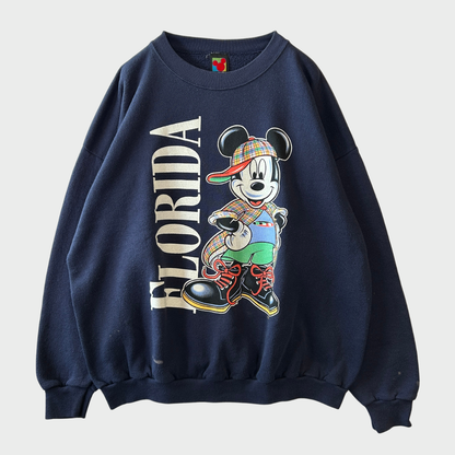 90's Mickey Unlimited "FLORIDA" ディズニー キャラクタースウェット ネイビー (XL)/A7846S-SO
