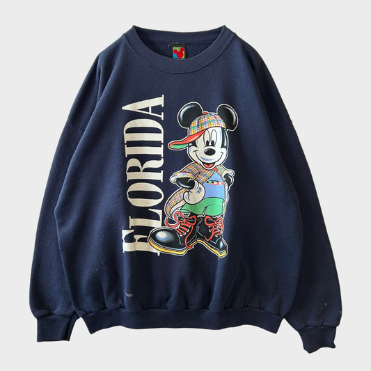 90's Mickey Unlimited "FLORIDA" ディズニー キャラクタースウェット ネイビー (XL)/A7846S-SO