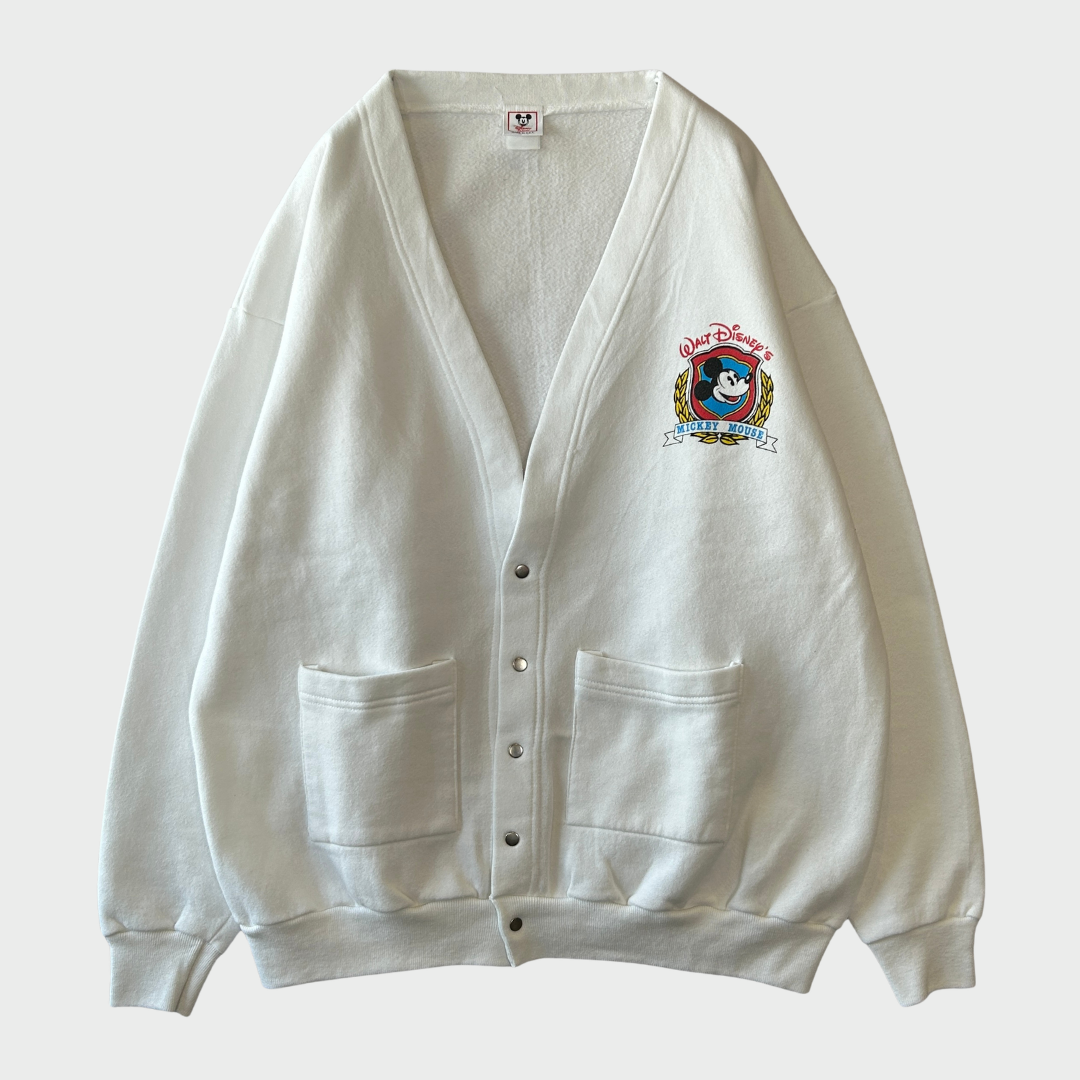 90's Disney ディズニー Mickey Mouse ミッキー スウェットカーディガン 白 (サイズ不明)/A7768S-SO